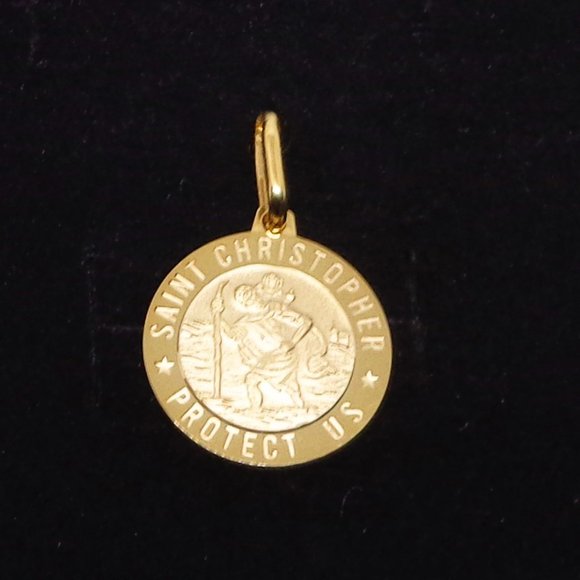 Solid 10K Gold Saint Christopher Pendant, Real Gold Medallion Stamped 10K Italy - Picture 4 of 5